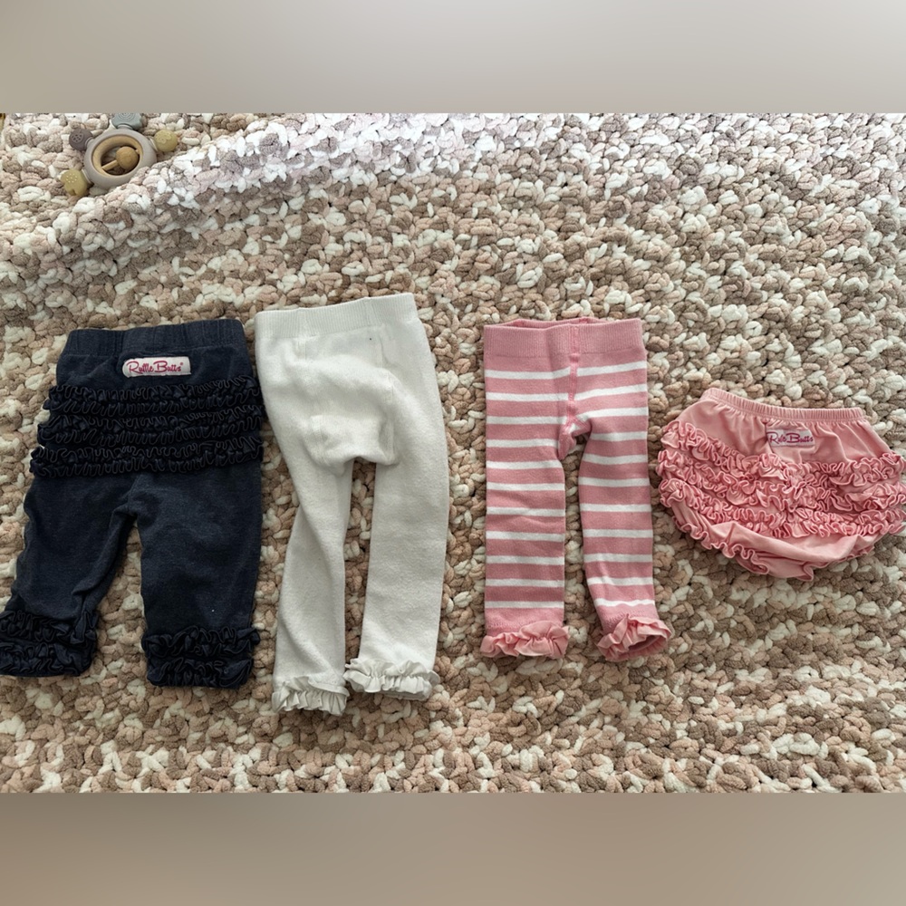 Ruffle Butts Kids Leggings and Bloomers Set - Navy, White, Pink size 0-6 M